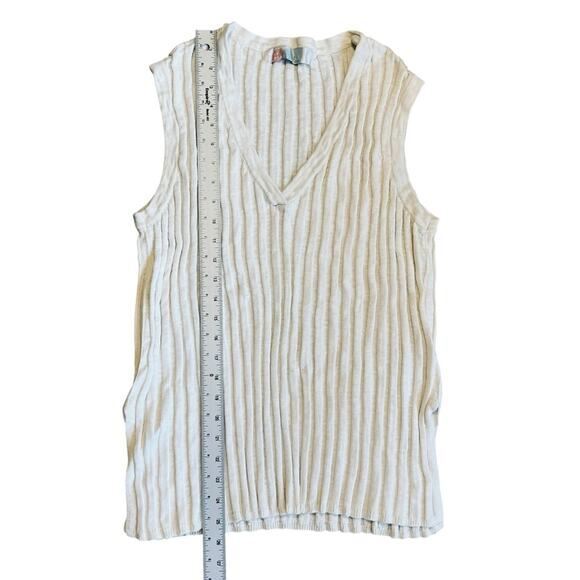 Free People Beach Women’s L Ivory Ribbed Knit Sweater Vest Veda Stretch Relaxed - Picture 11 of 12